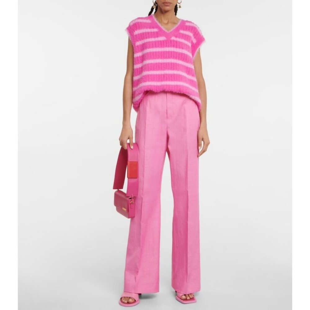 Jacquemus Le Gilet Neve Fluffy Stroped Pullover Vest Multi Pink Size Small